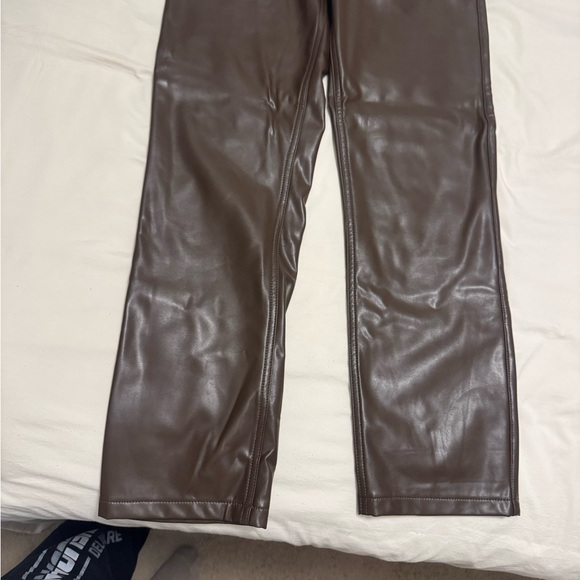 Abercrombie & Fitch Faux Leather High-Rise Straight Pants - Dark Brown - Picture 2 of 4